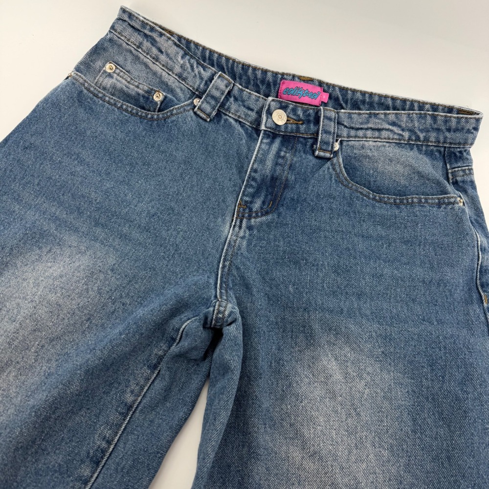 Edikted Carpenter Jeans Women M Blue Medium Wash Wide Leg Y2K High Rise Utility